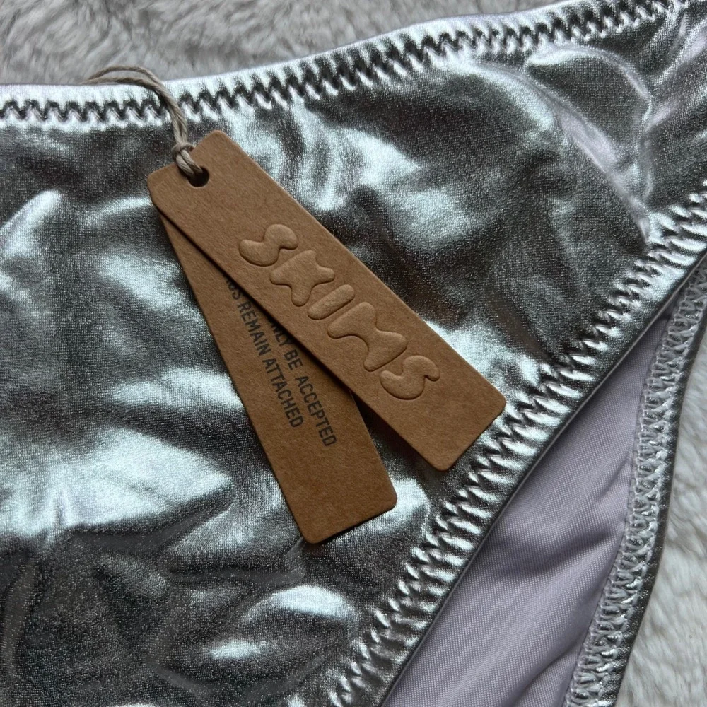 SKIMS Metallic Bikini Swim Bottom Nickel Silver SW-BKN-0032 Women's Size 3X NEW